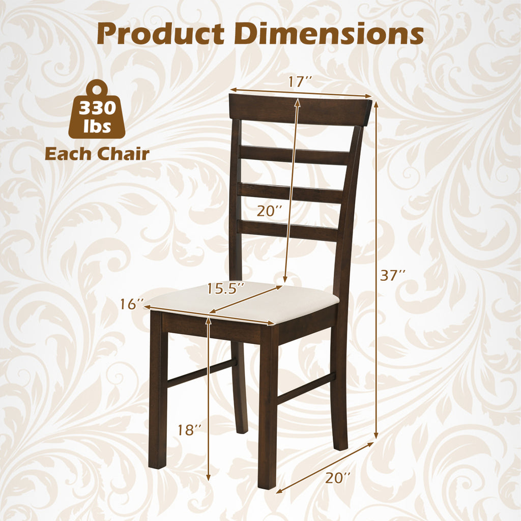 Wooden Dining Chairs Set of 4 with Fabric Cushion for Dining Room-Brown