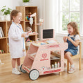 Wooden Doctor Playset for Kids Pretend Play Doctor Kit with Cart Gift for Toddlers Boys Girls Aged 3+-Pink