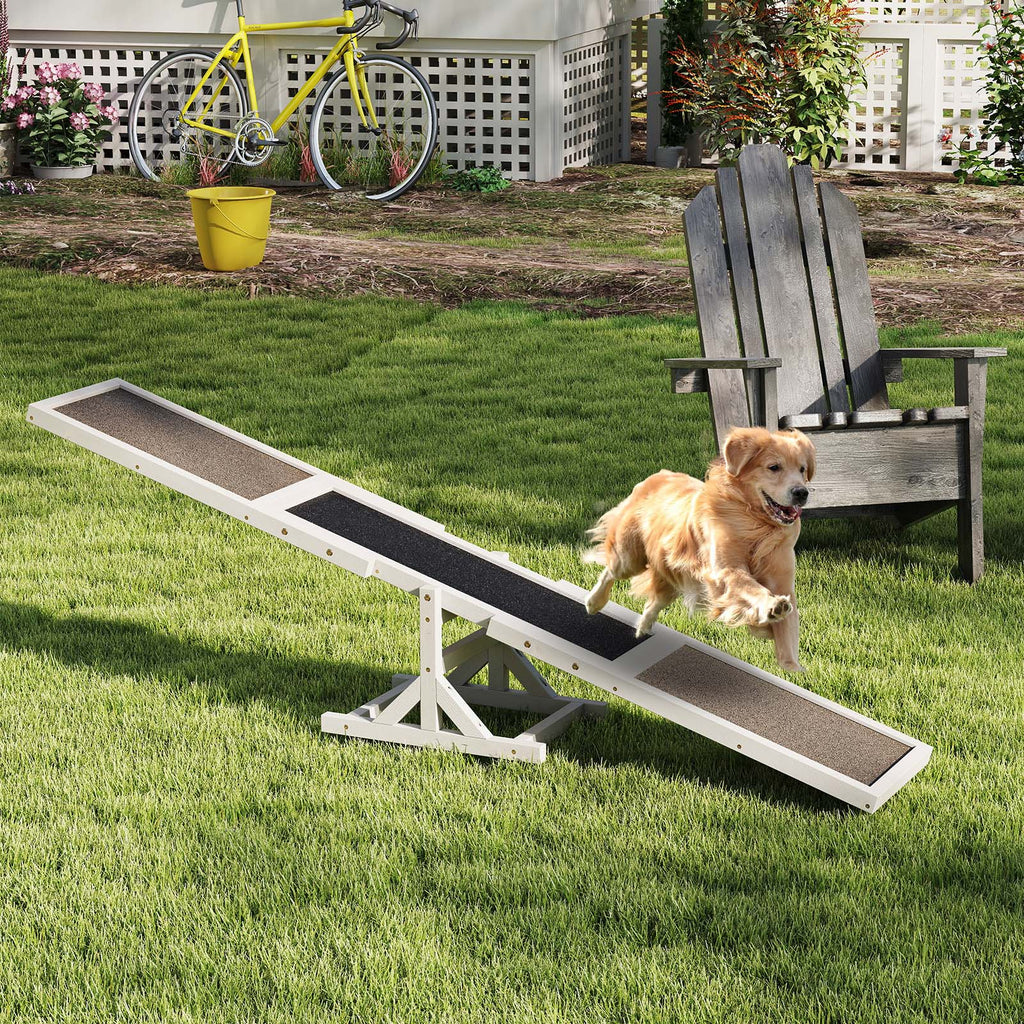 Wooden Dog Agility Seesaw Dog Outdoor Run Game Toy for Obstacle Courses-White