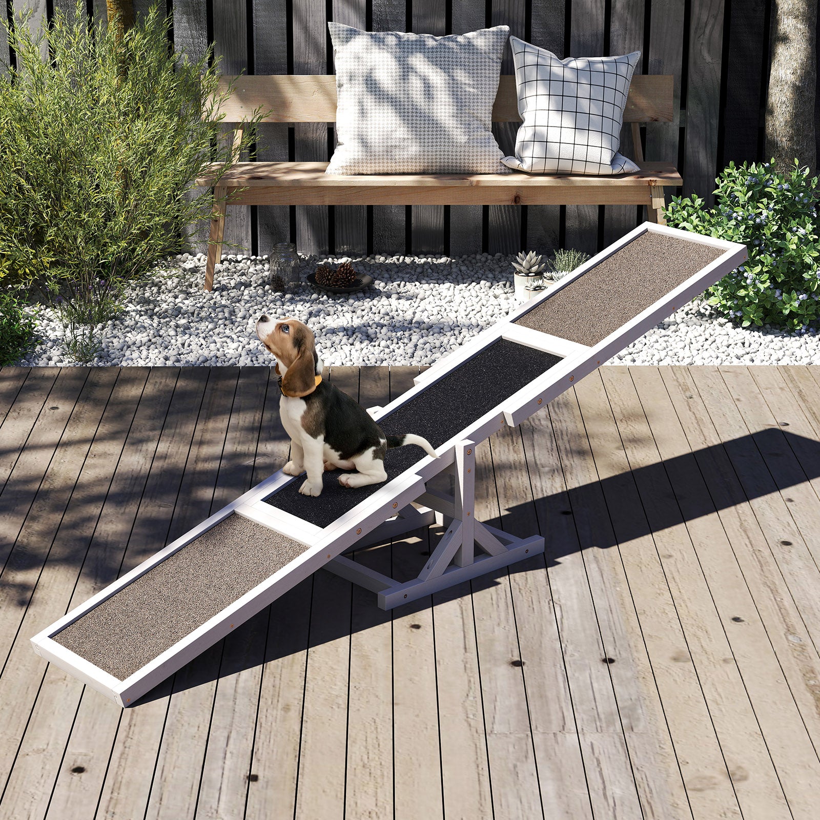 Wooden Dog Agility Seesaw Dog Outdoor Run Game Toy for Obstacle Courses-White