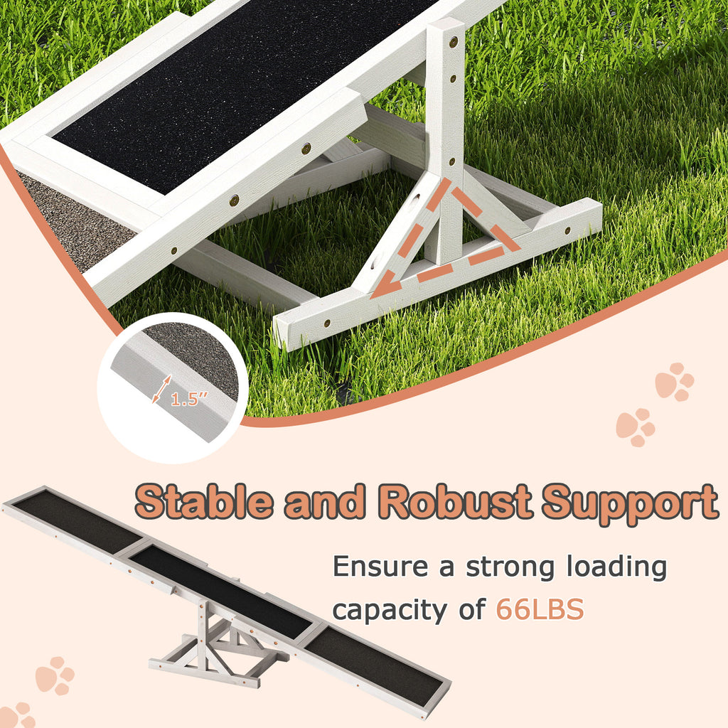Wooden Dog Agility Seesaw Dog Outdoor Run Game Toy for Obstacle Courses-White