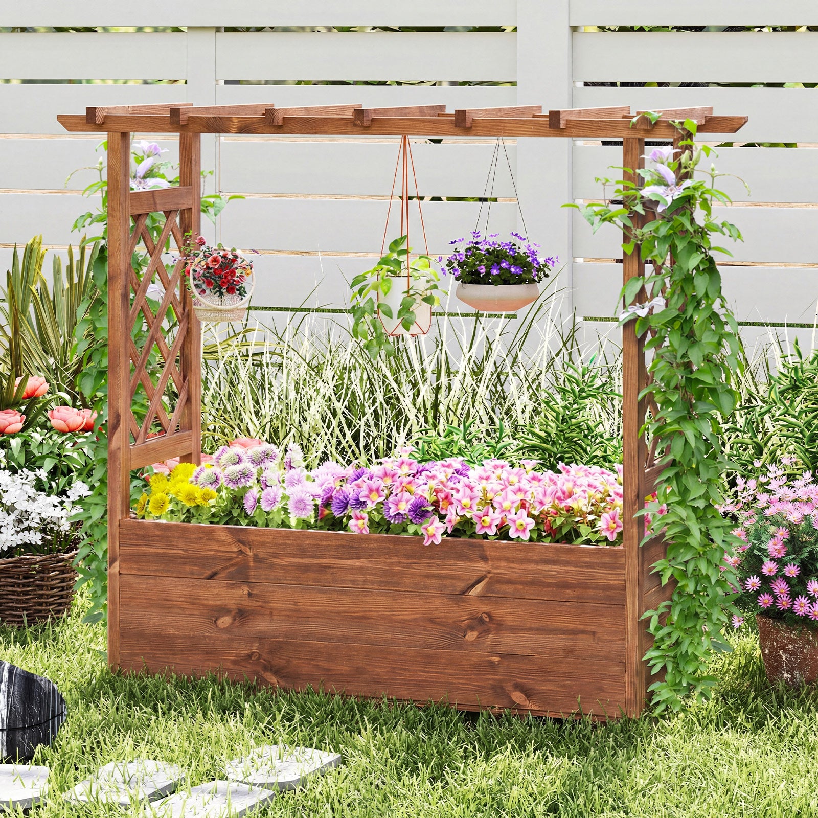 Jardinière surélevée en bois avec toit suspendu - Orange