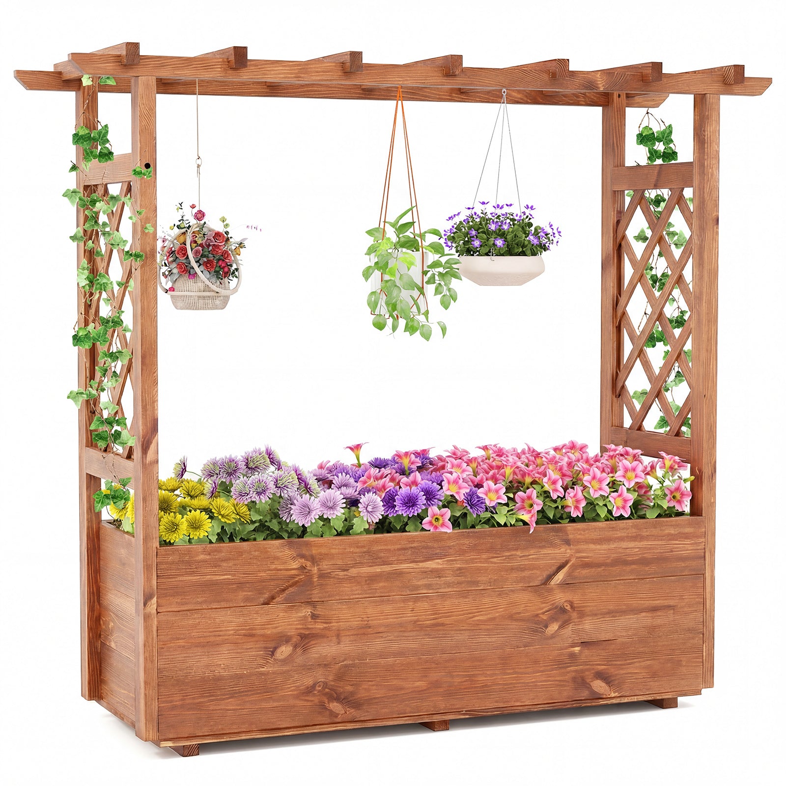 Jardinière surélevée en bois avec toit suspendu - Orange