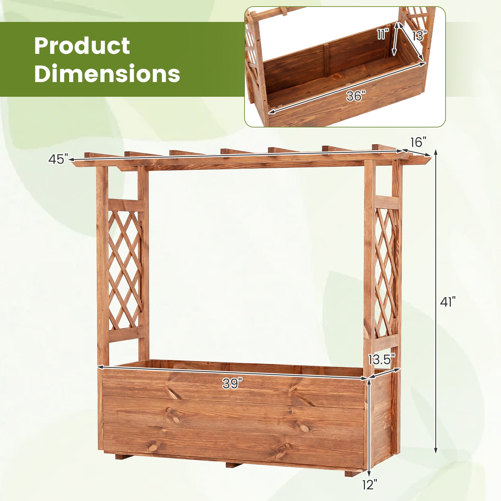 Jardinière surélevée en bois avec toit suspendu - Orange