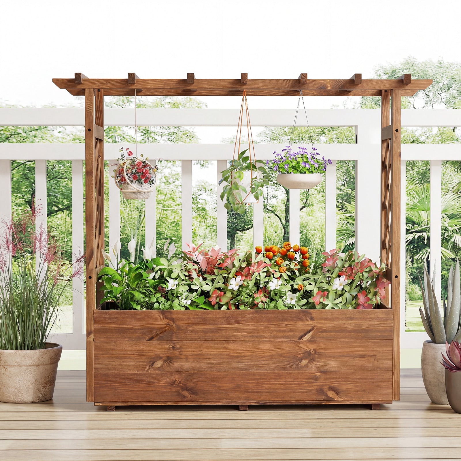 Jardinière surélevée en bois avec toit suspendu - Orange