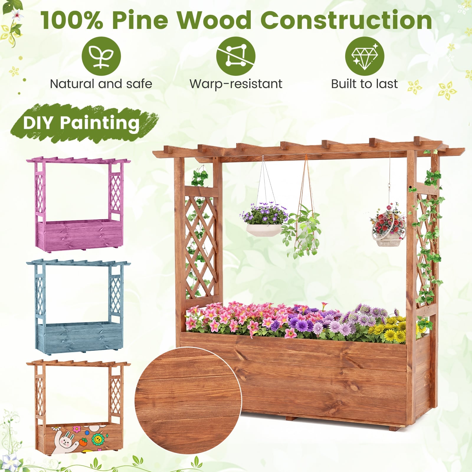 Jardinière surélevée en bois avec toit suspendu - Orange