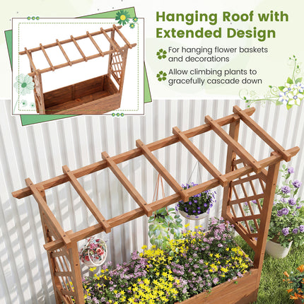 Wooden Elevated Planter Raised Garden Bed with Hanging Roof-Orange