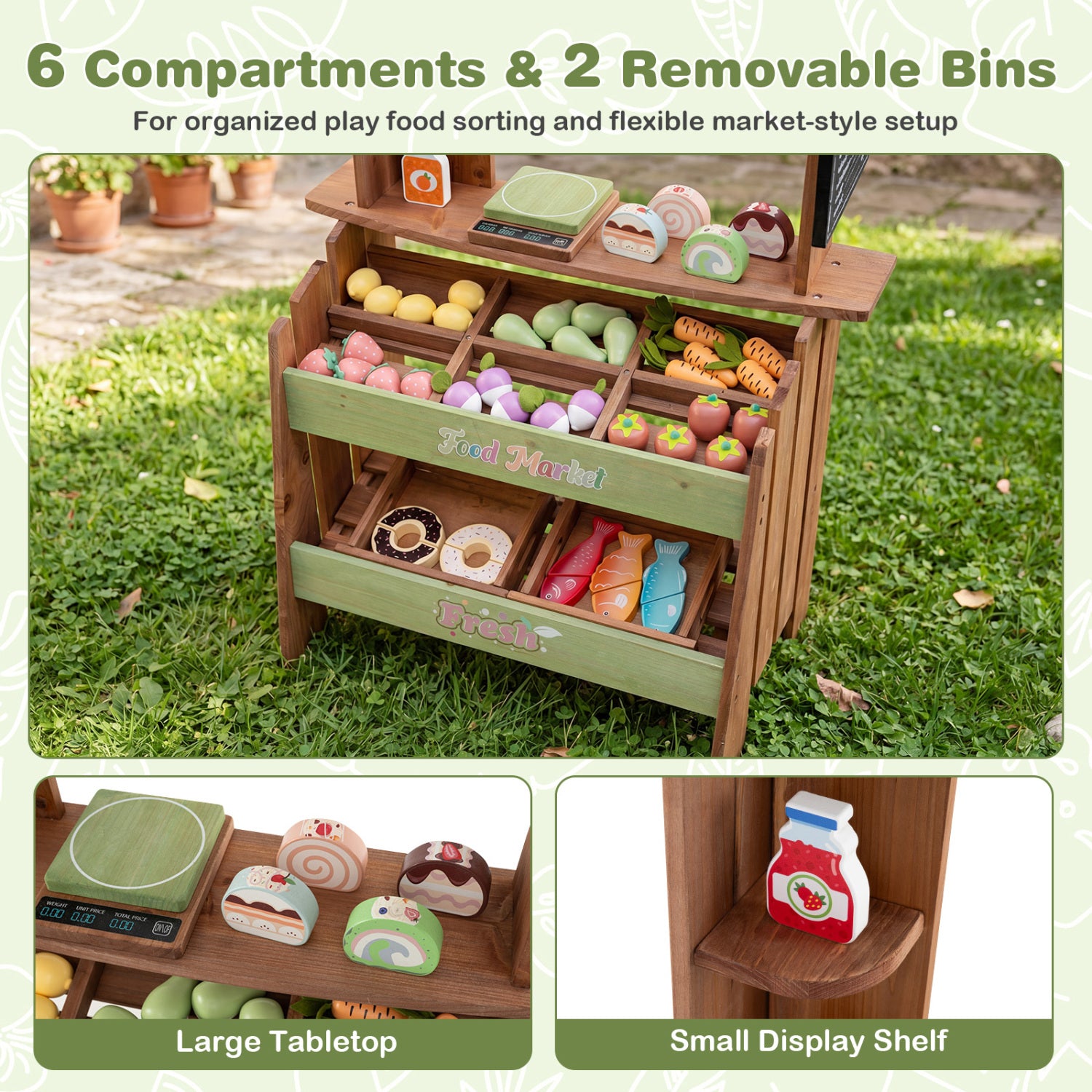 Wooden Grocery Store with Chalkboard and Accessories Montessori Toy for 3+ Kids