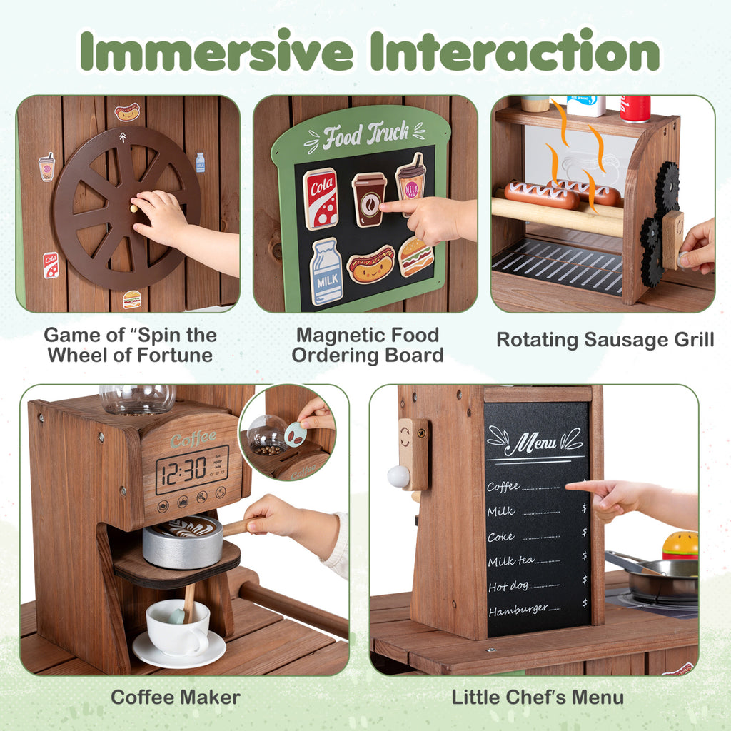 Wooden Grocery Store Playset for Kids with Large Wheels