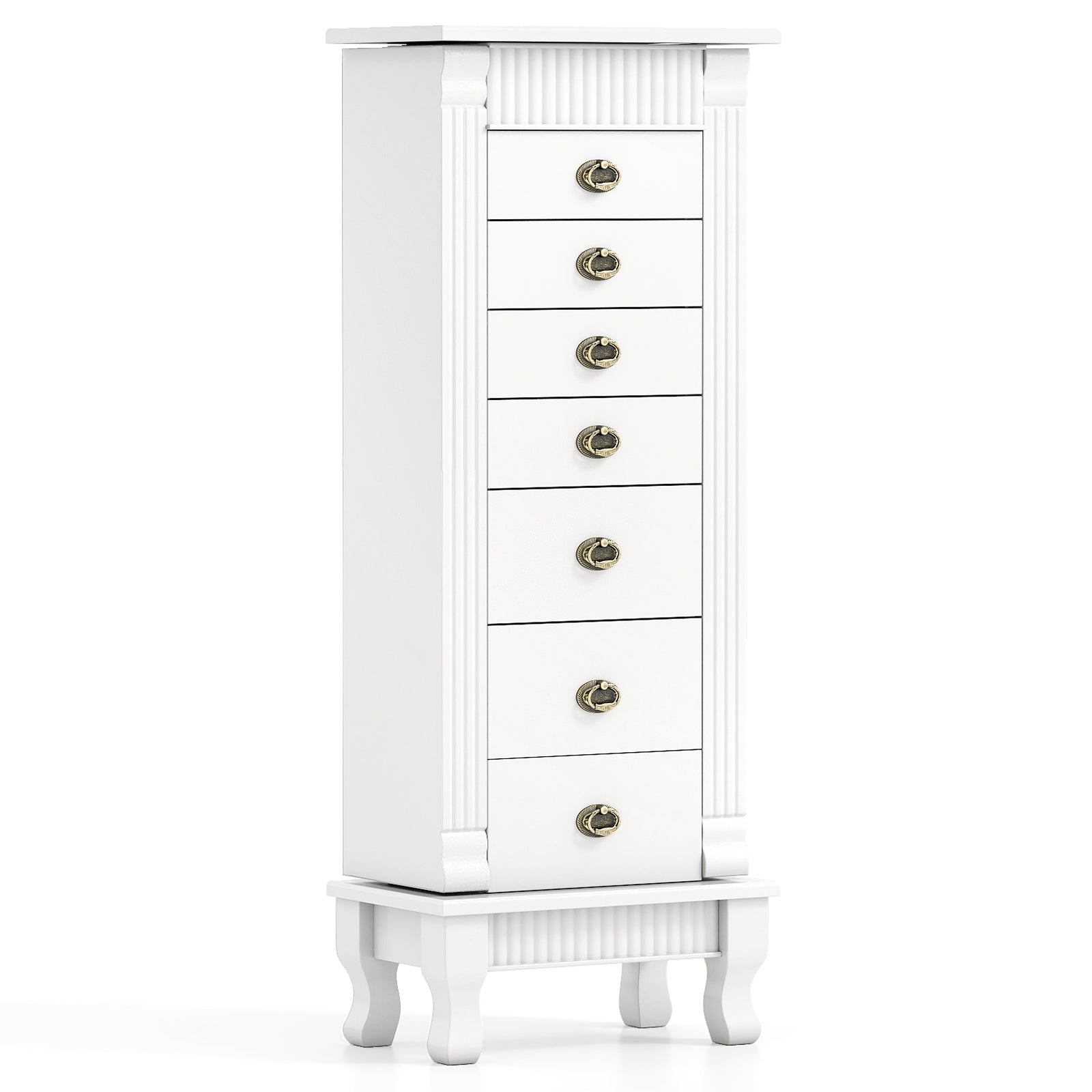 Wooden Jewelry Armoire Cabinet Storage Chest with Drawers and Swing Doors-White