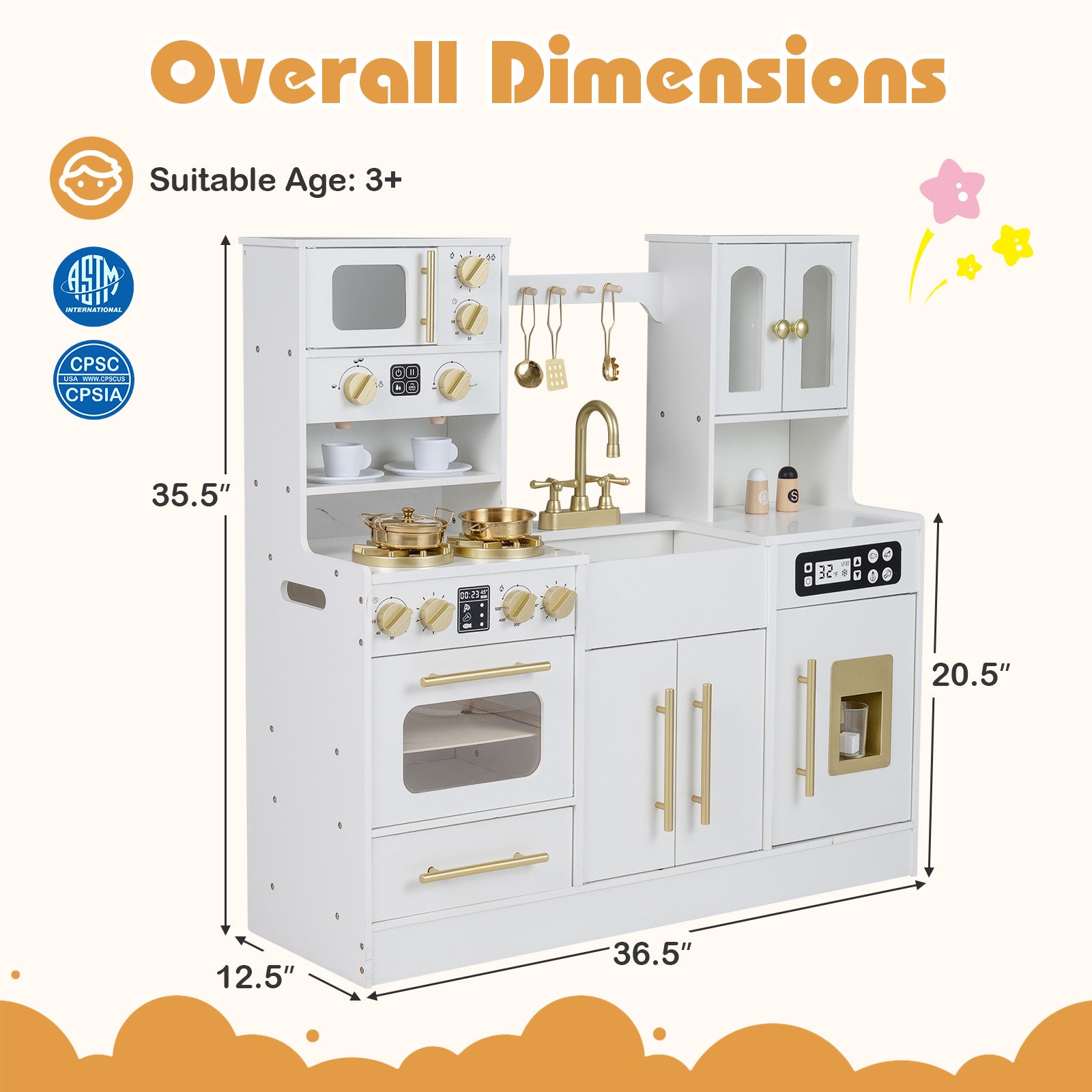 Wooden Kids Kitchen Playset with Realistic Lights and Sounds-White