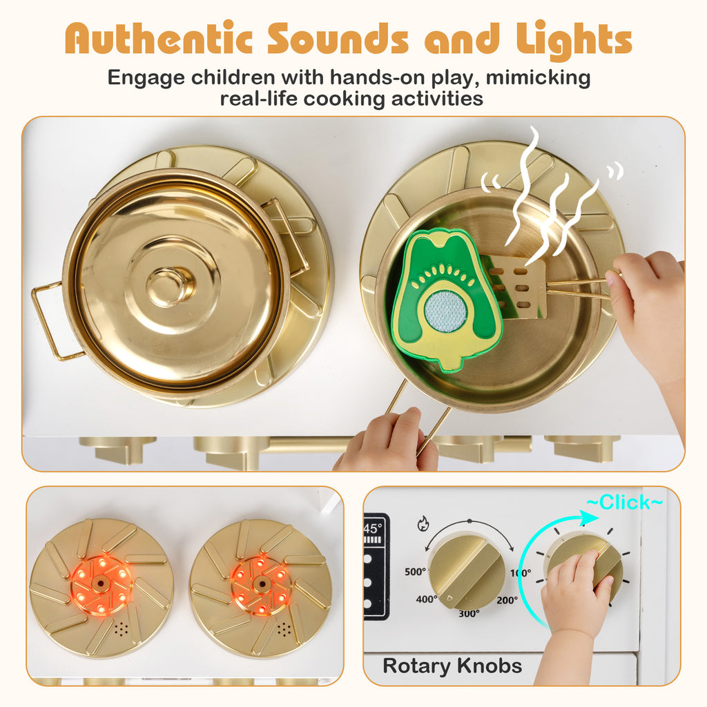 Wooden Kids Kitchen Playset with Realistic Lights and Sounds-White