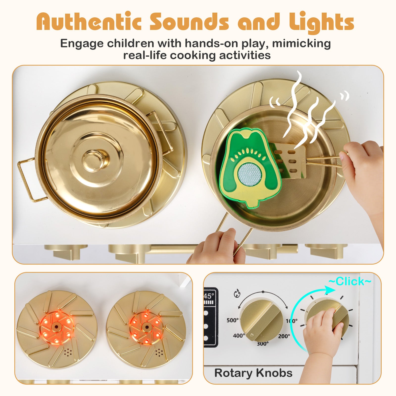 Wooden Kids Kitchen Playset with Realistic Lights and Sounds-White