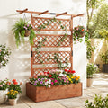 Jardinière en bois avec treillis, lit de jardin surélevé, écran d'intimité avec toit plat - Marron