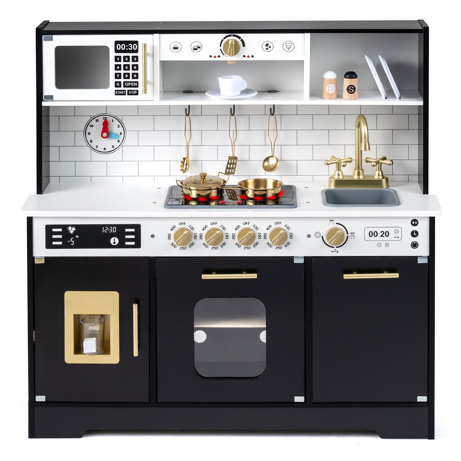 Wooden Play Kitchen for Kids with Realistic Lights and Sounds-Black