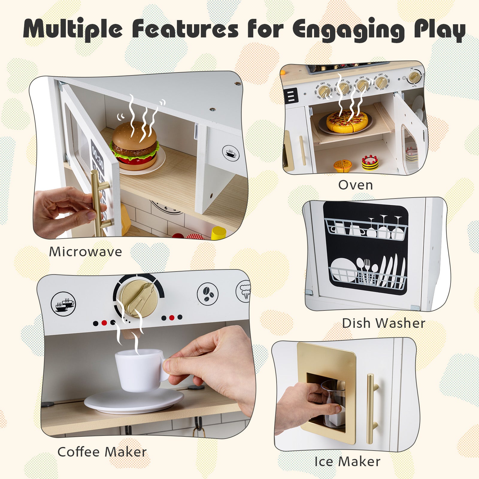 Wooden Play Kitchen for Kids with Realistic Lights and Sounds-White