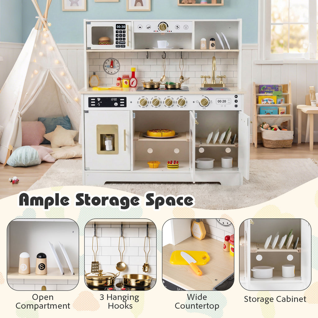 Wooden Play Kitchen for Kids with Realistic Lights and Sounds-White