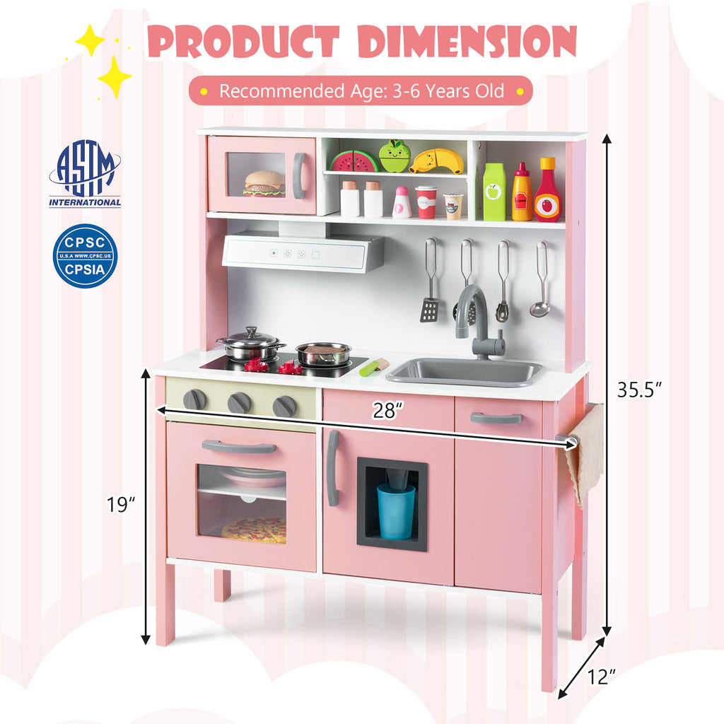 Wooden Pretend Play Kitchen Set for Toddlers-White and Pink