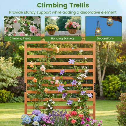 Wooden Raised Garden Bed 59 Inch Tall Elevated Planter Box with Vertical Trellis-Orange