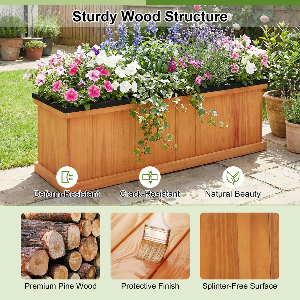 Jardinière surélevée en bois avec trous de drainage et doublure, en sapin massif - Grande taille
