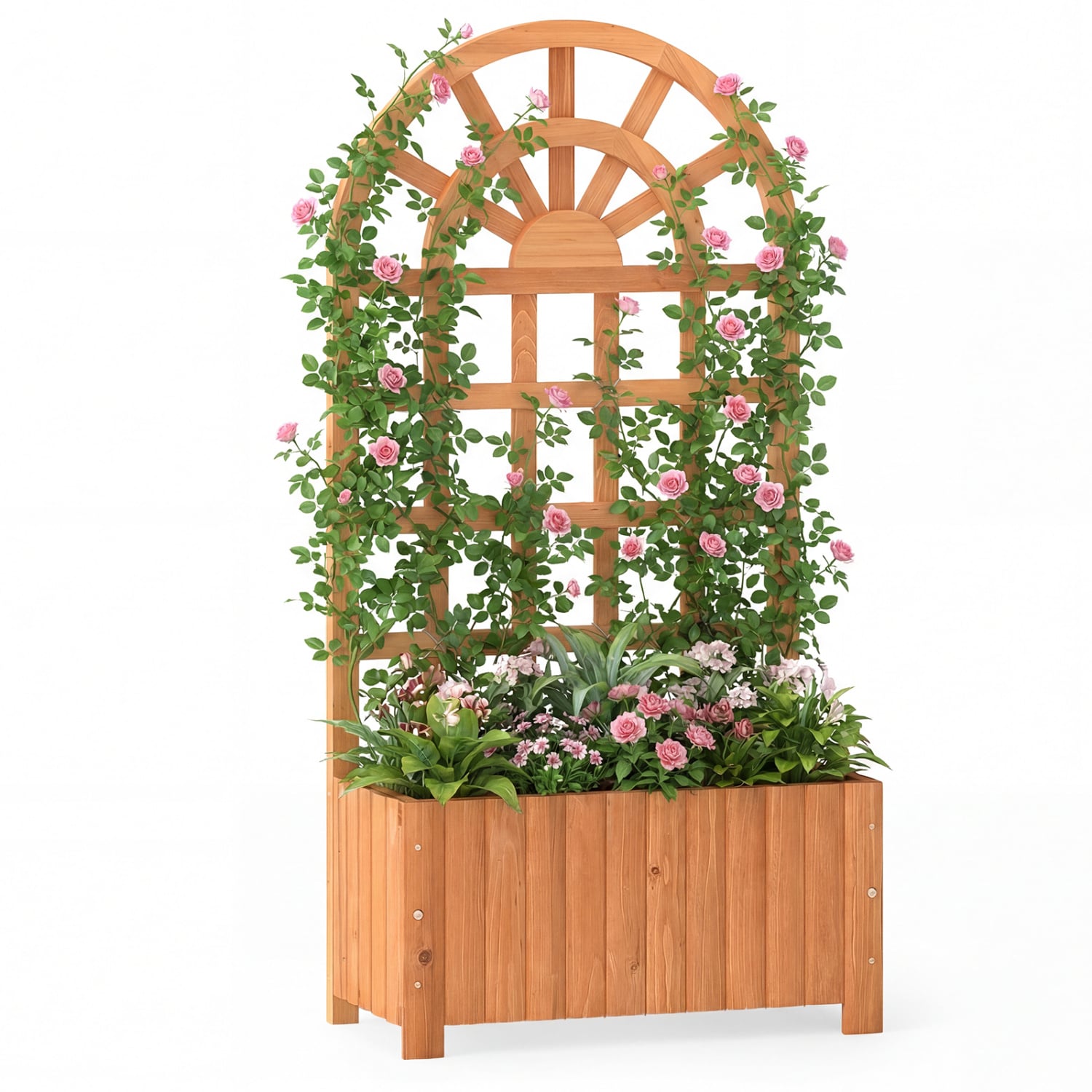 Carré potager surélevé en bois avec treillis 48 pouces extérieur – Marron