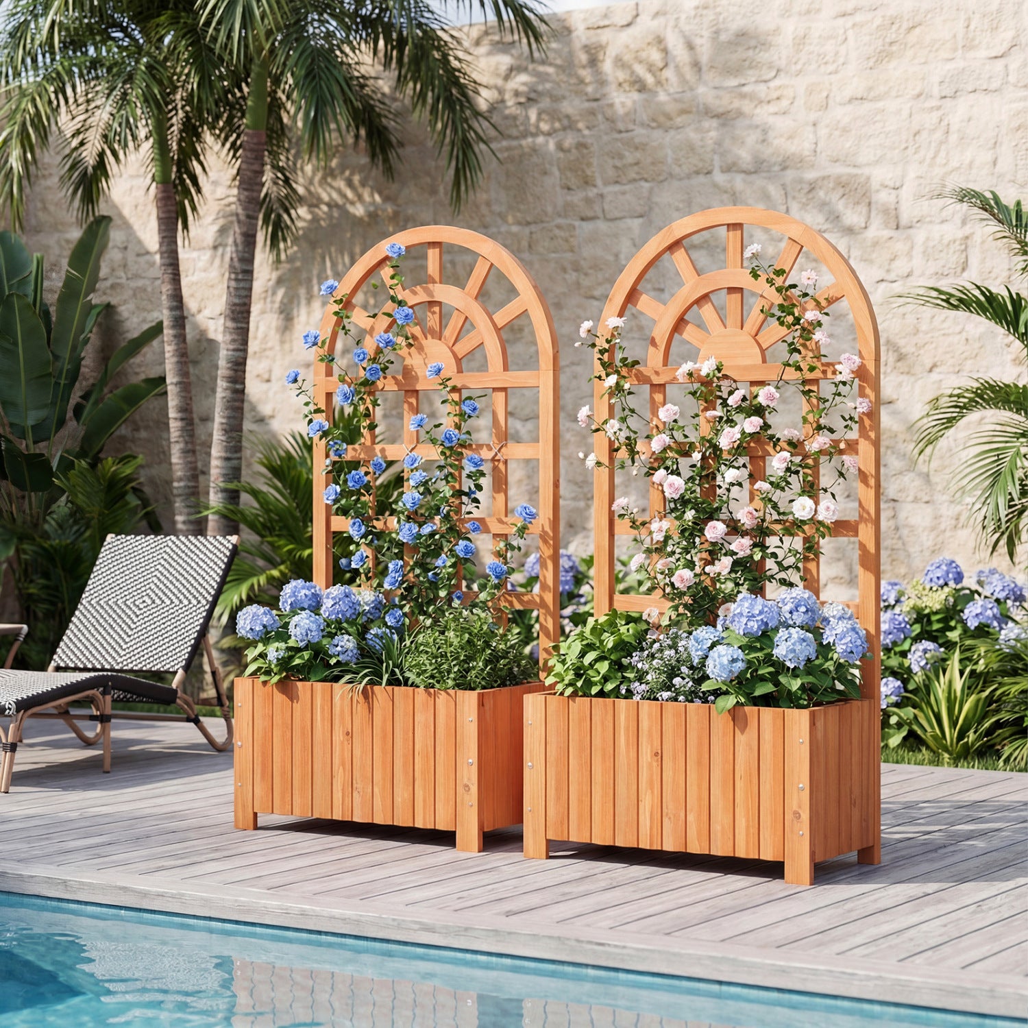 Carré potager surélevé en bois avec treillis 48 pouces extérieur – Marron