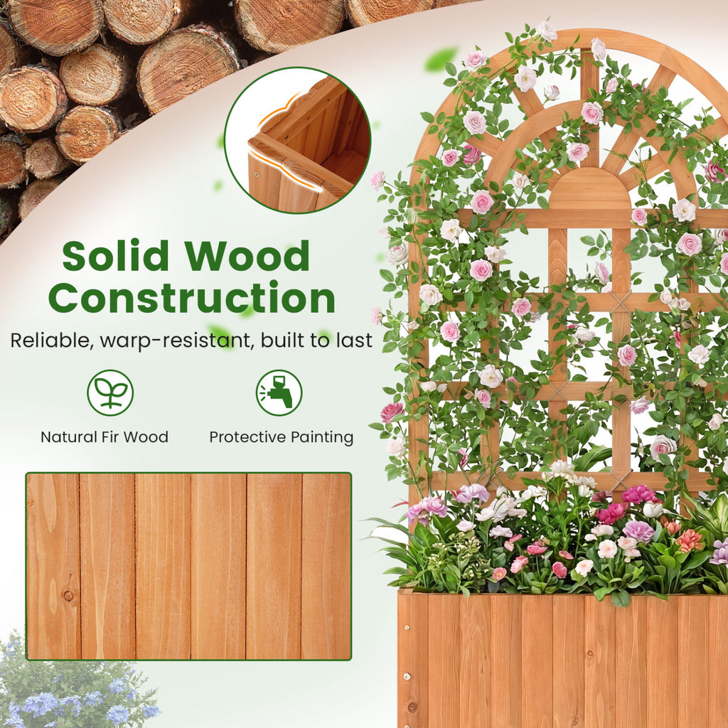 Carré potager surélevé en bois avec treillis 48 pouces extérieur – Marron