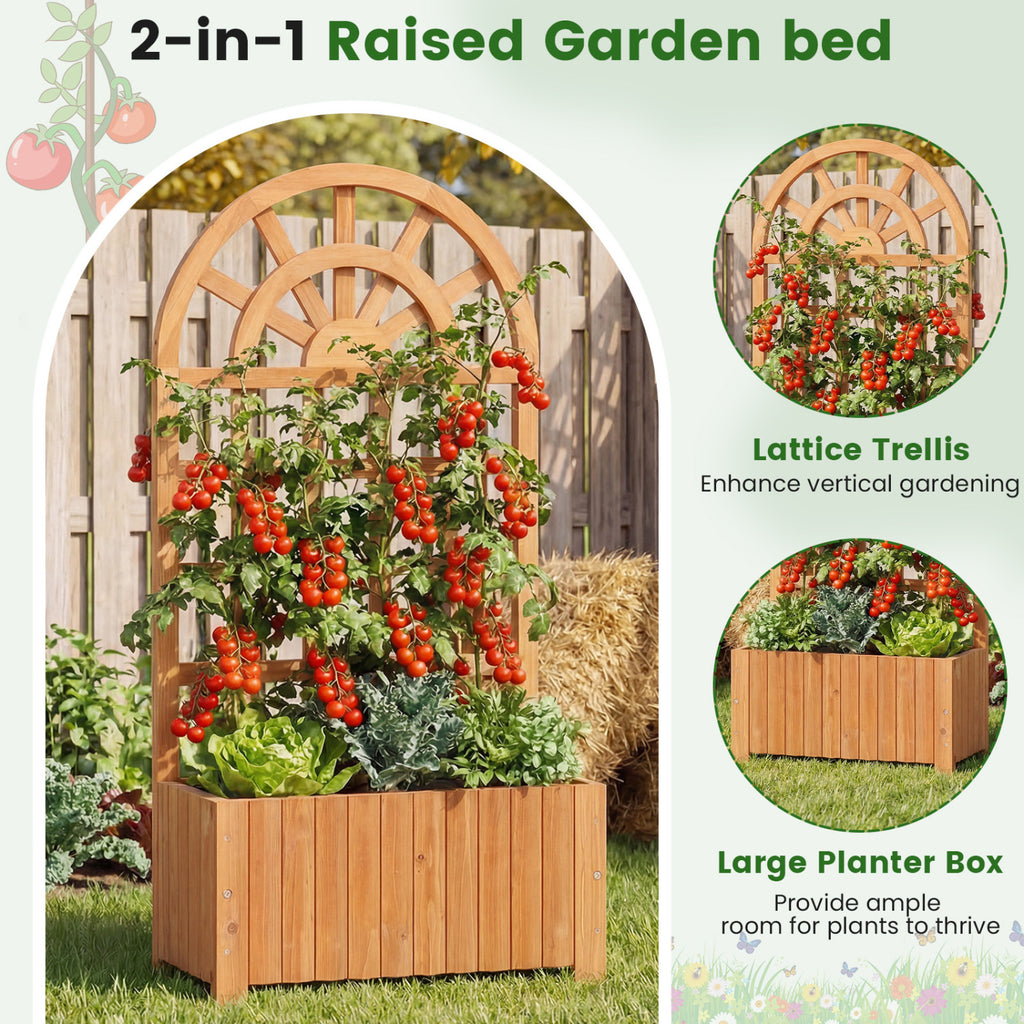 Carré potager surélevé en bois avec treillis 48 pouces extérieur – Marron