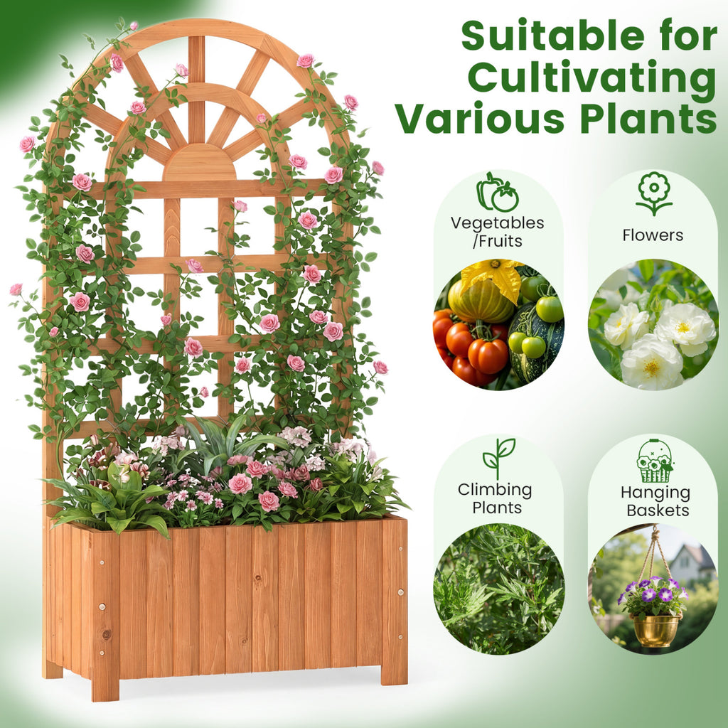 Carré potager surélevé en bois avec treillis 48 pouces extérieur – Marron