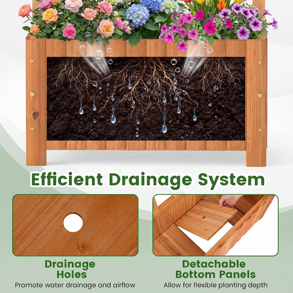 Carré potager surélevé en bois avec treillis 48 pouces extérieur – Marron