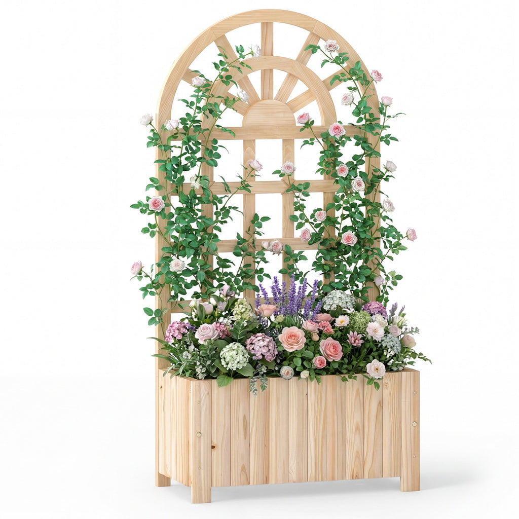 Jardinière surélevée en bois avec treillis 48 po écran extérieur – Naturel
