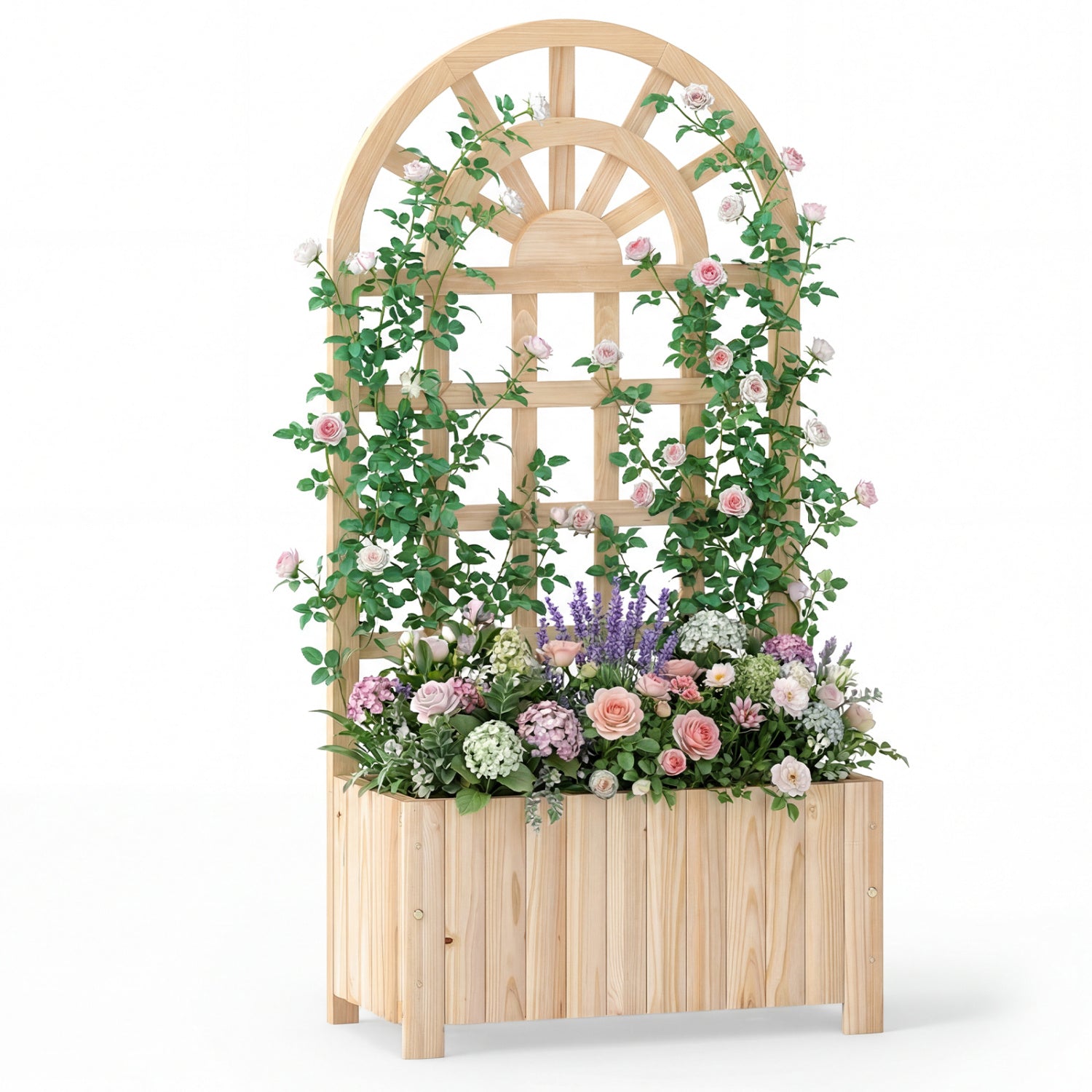 Jardinière surélevée en bois avec treillis 48 po écran extérieur – Naturel