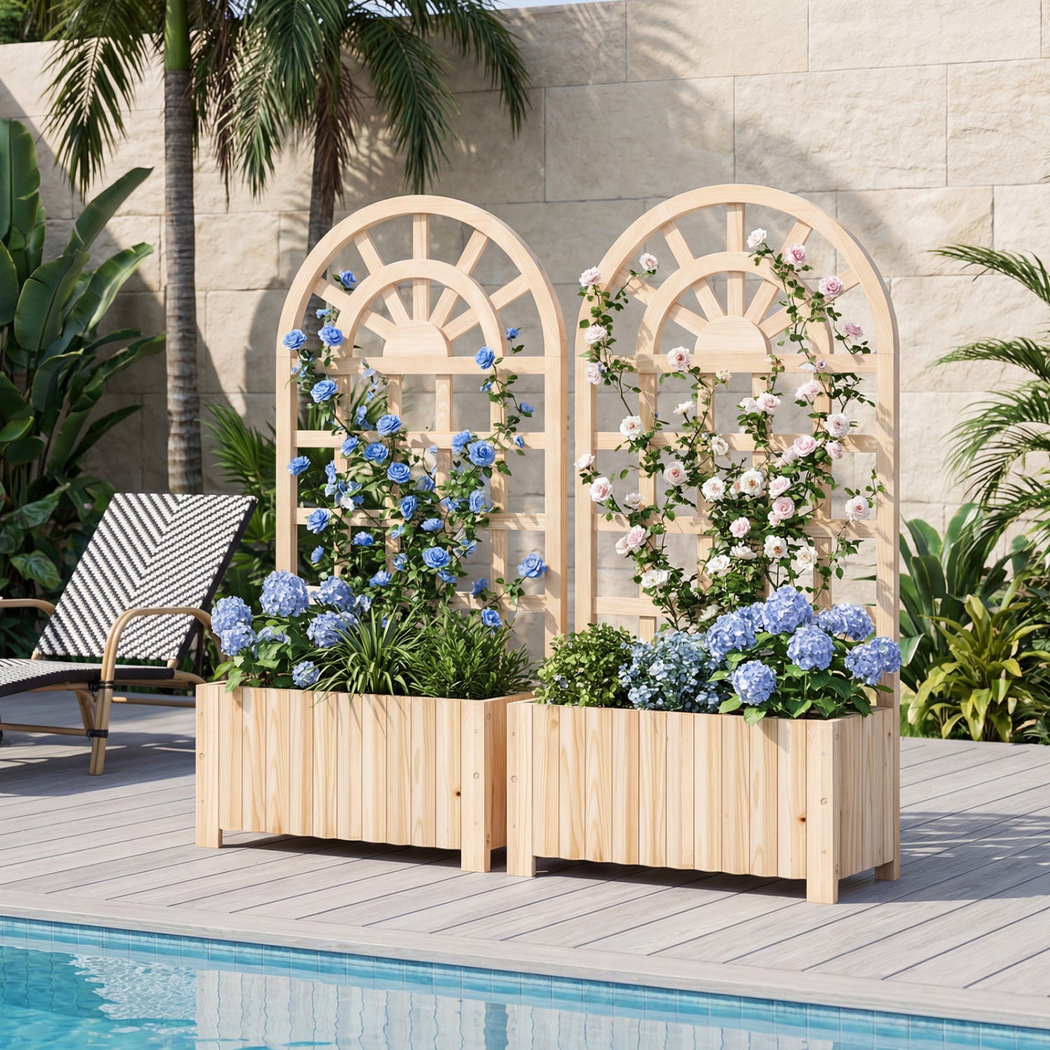 Jardinière surélevée en bois avec treillis 48 po écran extérieur – Naturel