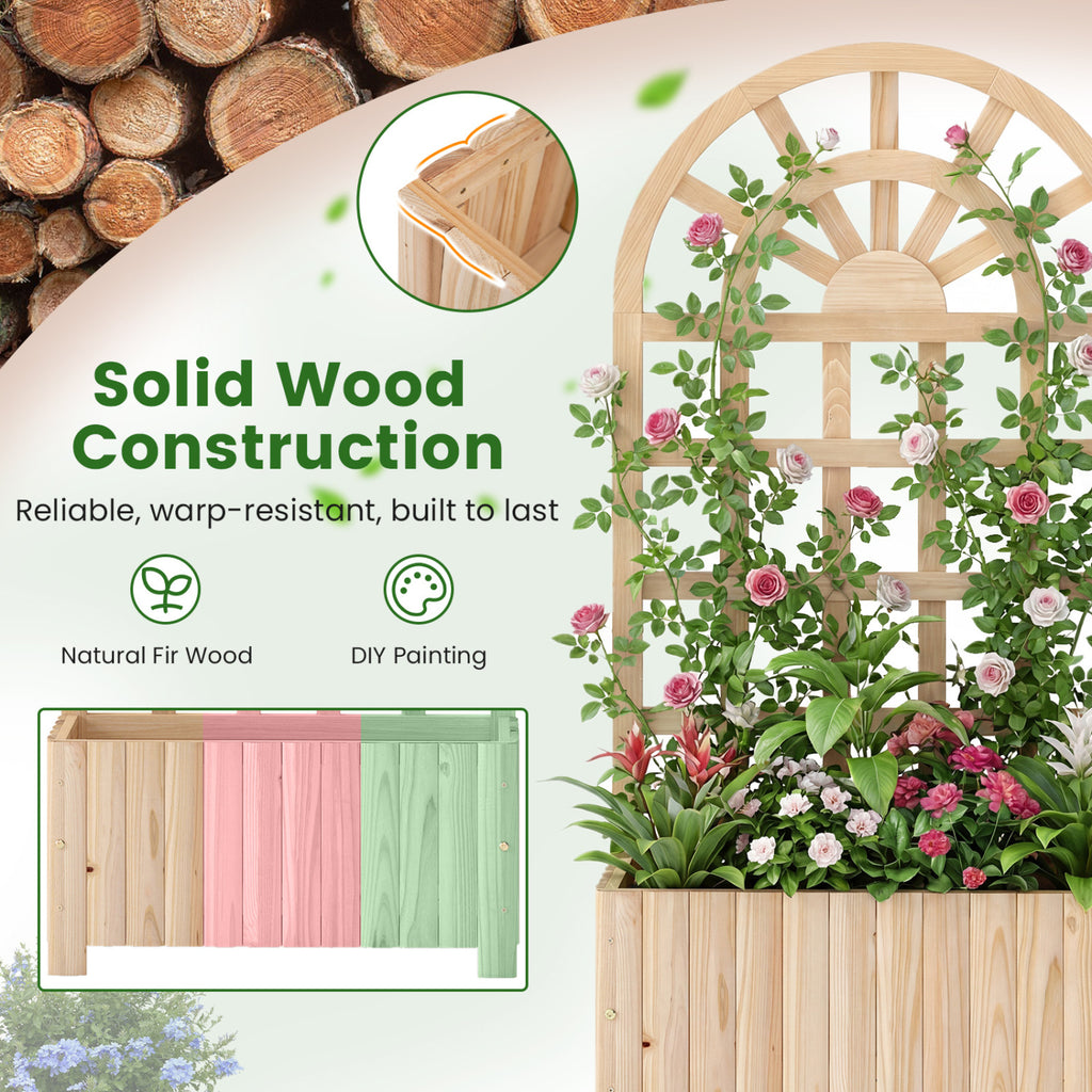 Jardinière surélevée en bois avec treillis 48 po écran extérieur – Naturel