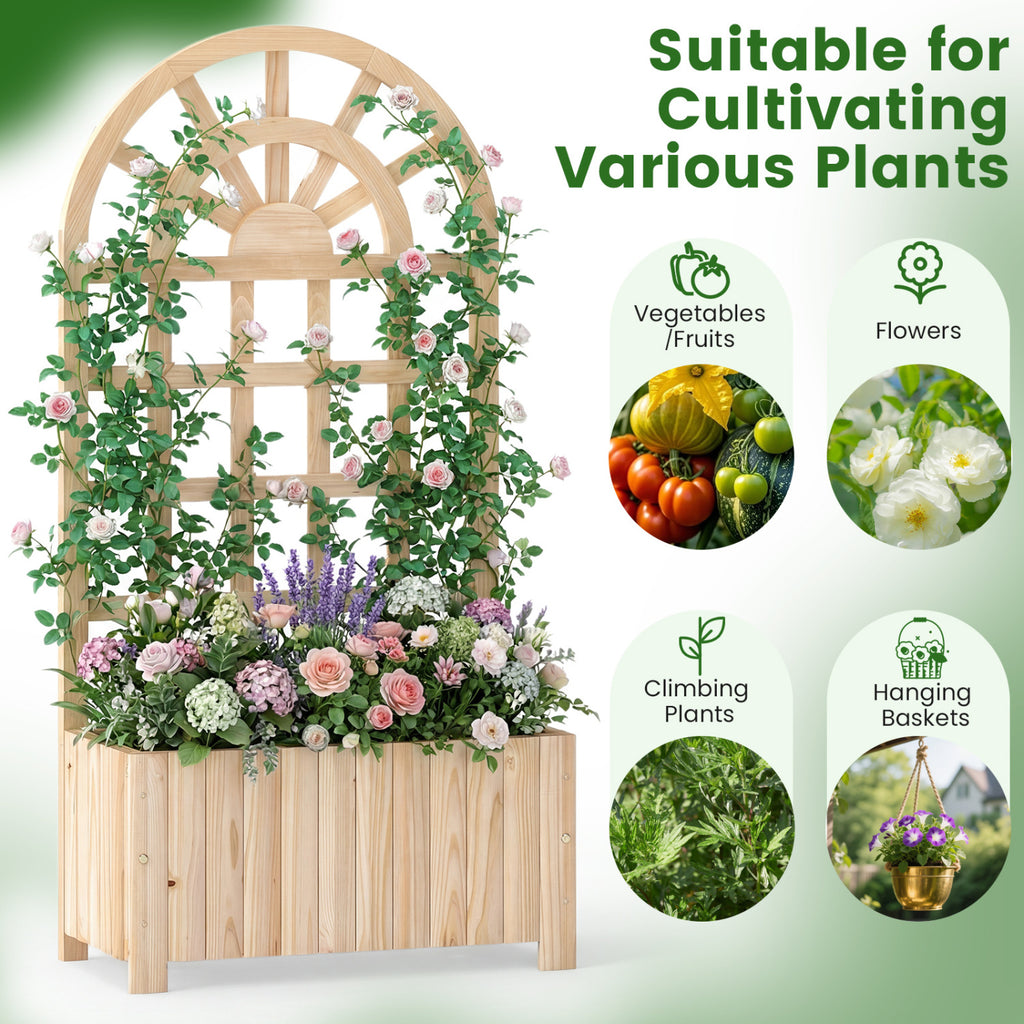 Jardinière surélevée en bois avec treillis 48 po écran extérieur – Naturel