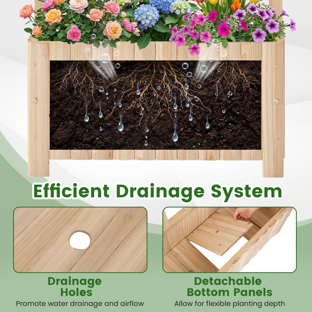 Jardinière surélevée en bois avec treillis 48 po écran extérieur – Naturel