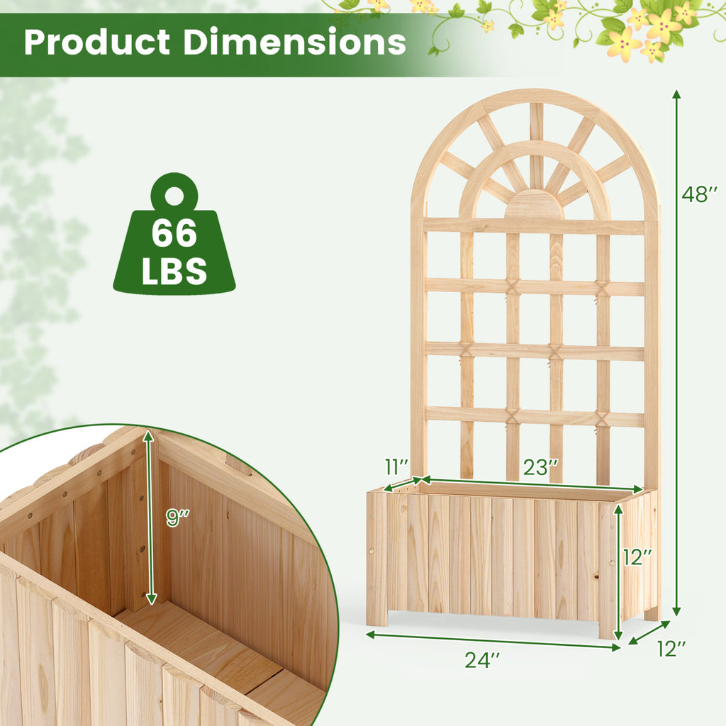 Jardinière surélevée en bois avec treillis 48 po écran extérieur – Naturel