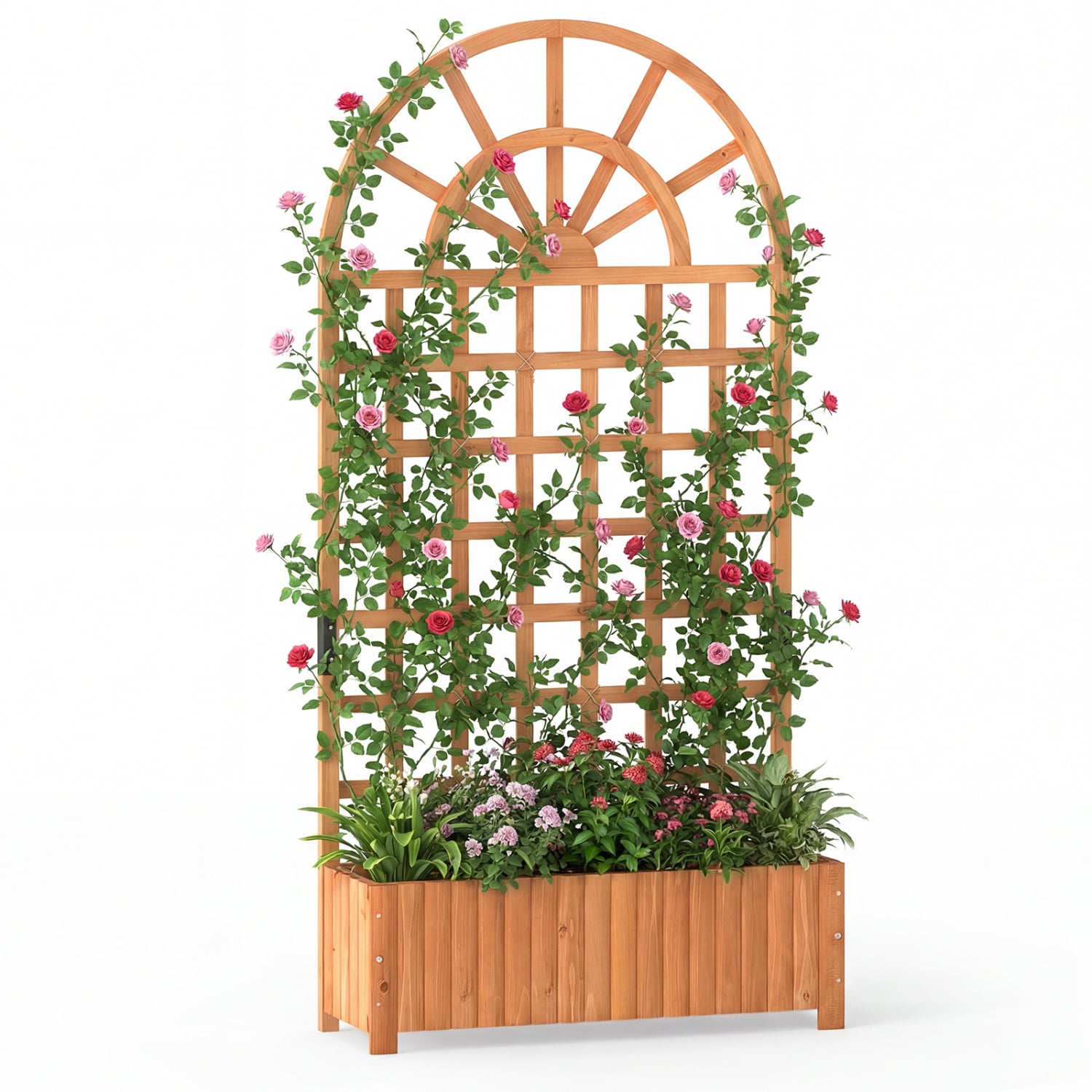 Jardinière surélevée en bois avec treillis 180 cm, Bac à fleurs d'extérieur, Brise-vue - Marron