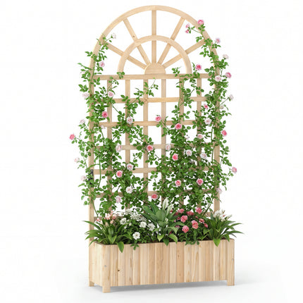 Wooden Raised Garden Bed with Trellis 71" Outdoor Planter Box Privacy Screen-Natural