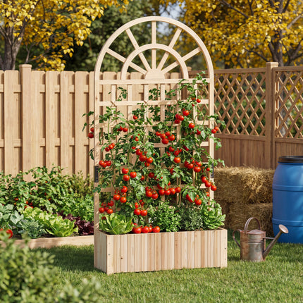 Wooden Raised Garden Bed with Trellis 71" Outdoor Planter Box Privacy Screen-Natural