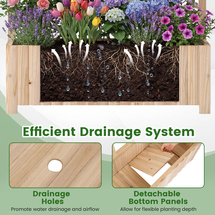 Wooden Raised Garden Bed with Trellis 71" Outdoor Planter Box Privacy Screen-Natural