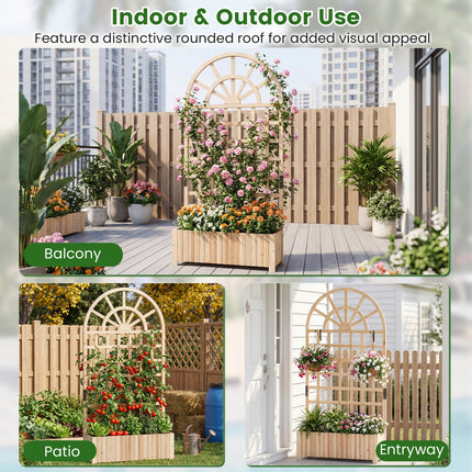 Wooden Raised Garden Bed with Trellis 71" Outdoor Planter Box Privacy Screen-Natural