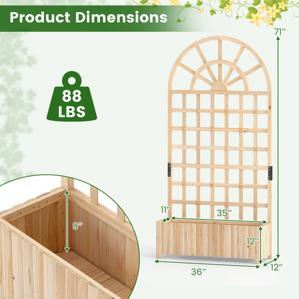 Wooden Raised Garden Bed with Trellis 71" Outdoor Planter Box Privacy Screen-Natural