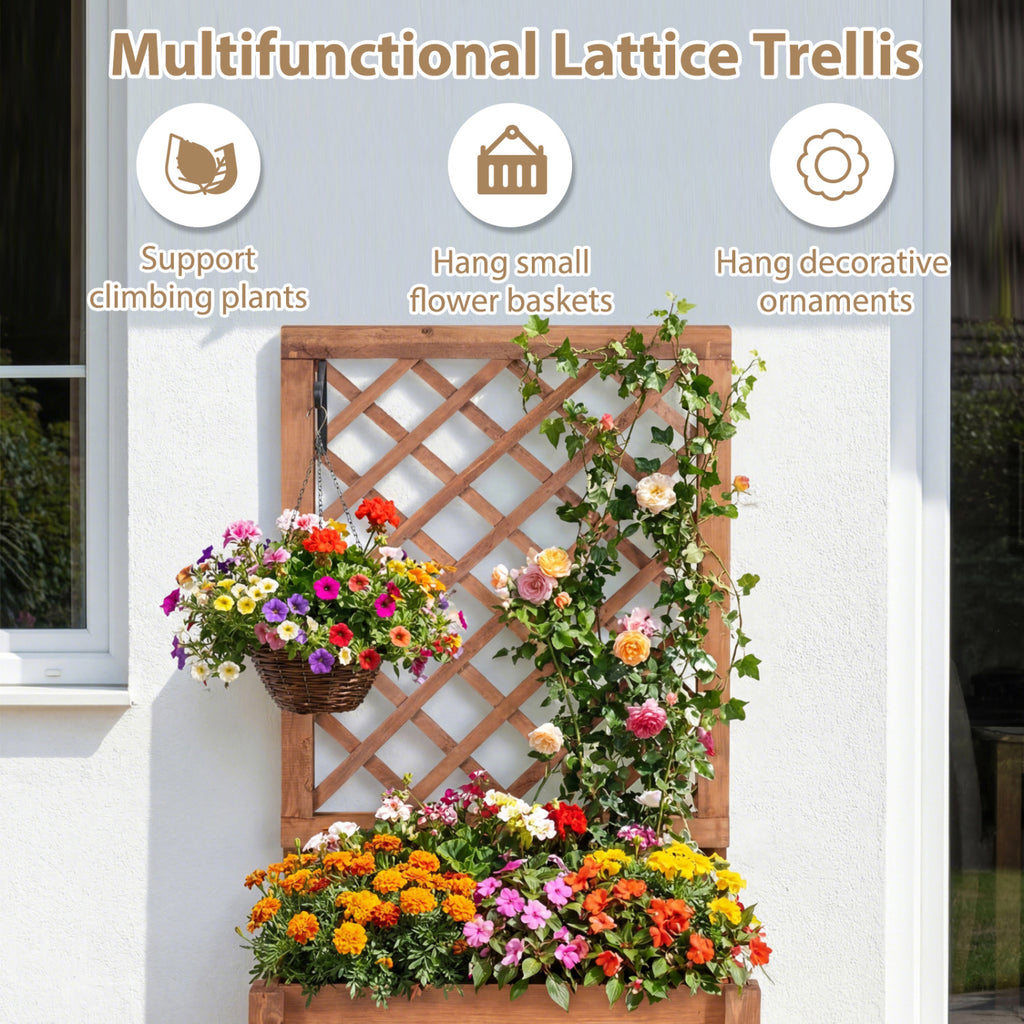 Carré potager surélevé en bois avec treillis ajouré Trous de drainage - Orange
