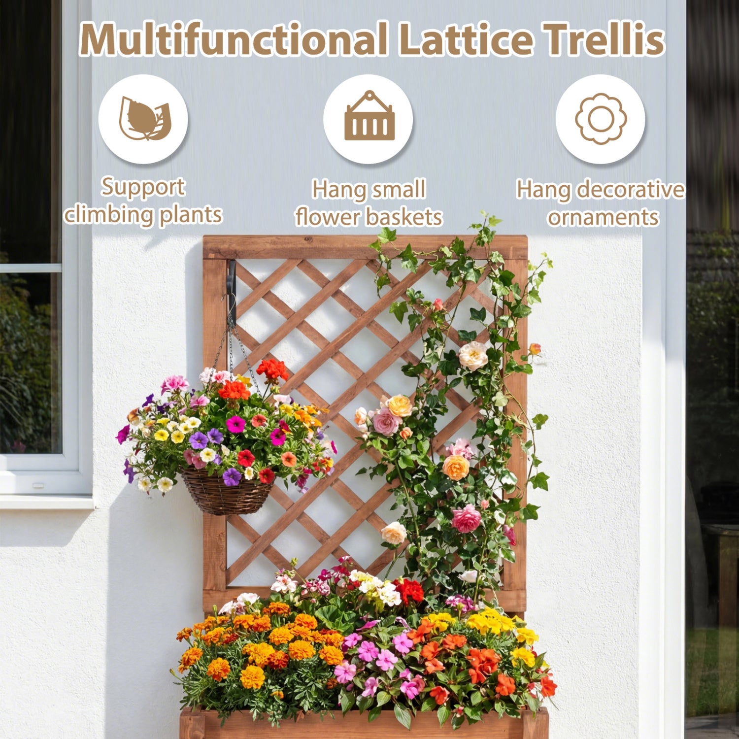 Carré potager surélevé en bois avec treillis ajouré Trous de drainage - Orange