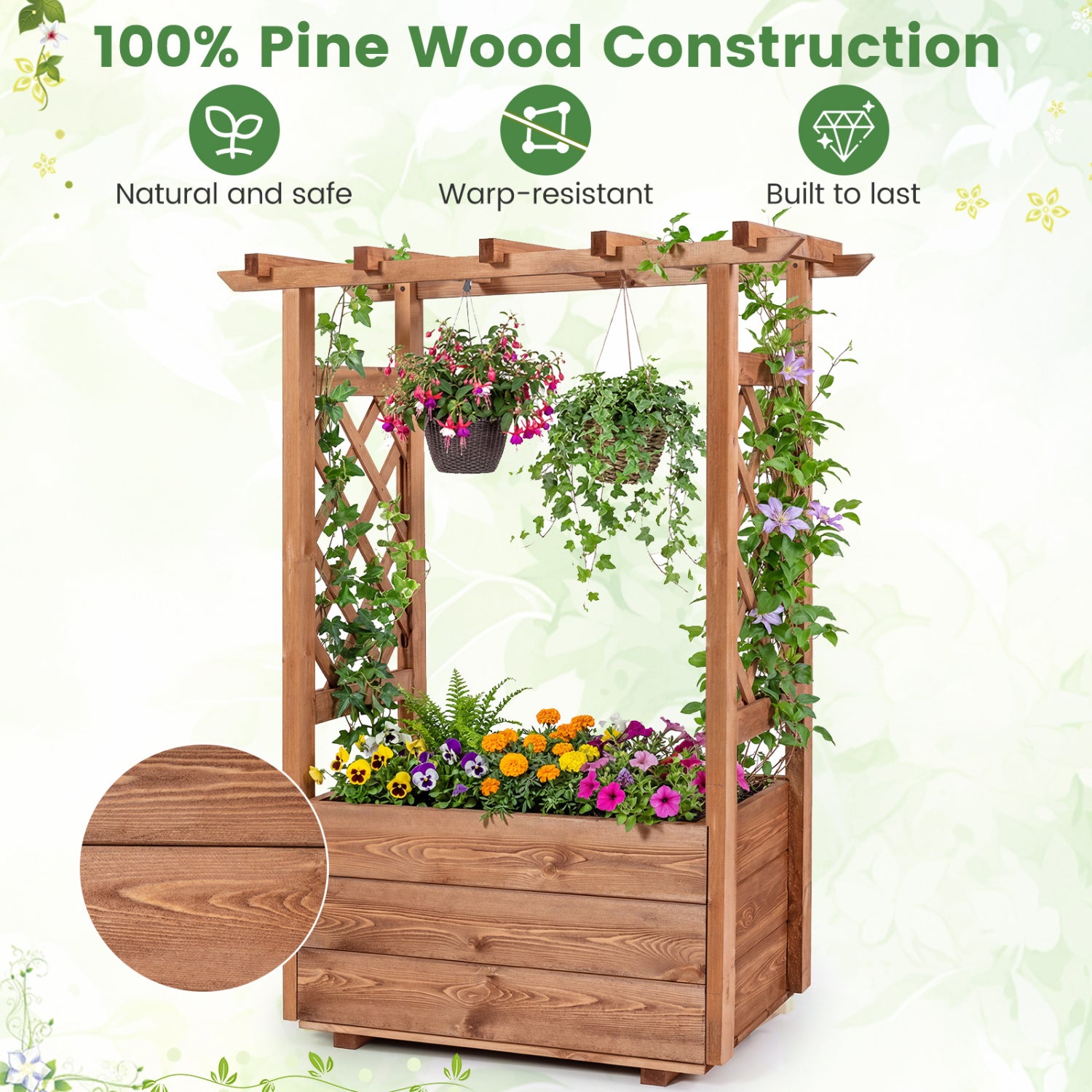 Jardinière surélevée en bois avec toit suspendu - Orange