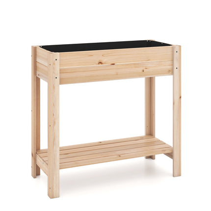 Wooden Raised Garden Bed with Legs and Storage Shelf