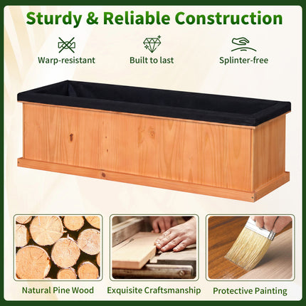 Wooden Raised Garden Bed with Drainage Holes and Liner Solid Fir Wood Planter Box-XL