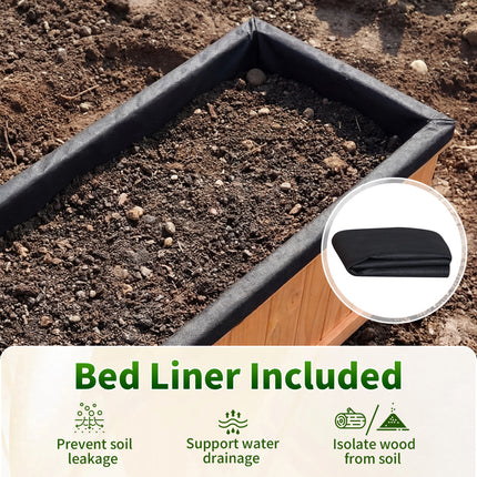 Wooden Raised Garden Bed with Drainage Holes and Liner Solid Fir Wood Planter Box-XL