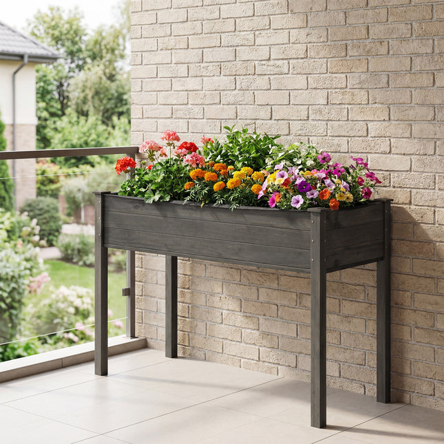 Wooden Raised Vegetable Garden Bed Elevated Grow Vegetable Planter-Gray
